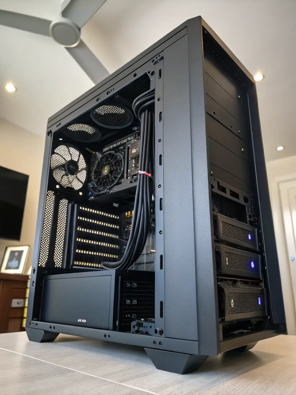 Image of a custom-built PC with advanced cooling solutions, showcasing the attention to detail in thermal management.